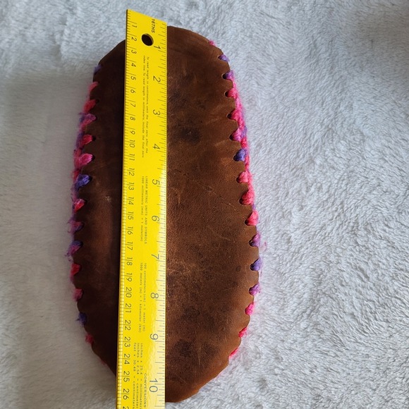 Wool Crochet Slippers Leather Sole Womens Medium Sherpa Wool Lined Cosy Winter - Picture 12 of 13
